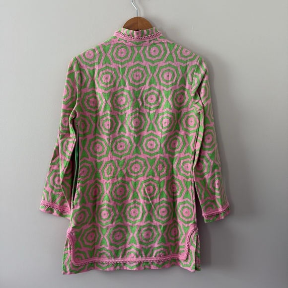 Sail to Sable 100% Linen V Neck Trim Embroidered Tunic Long Sleeve Pink Size XS - Picture 3 of 11